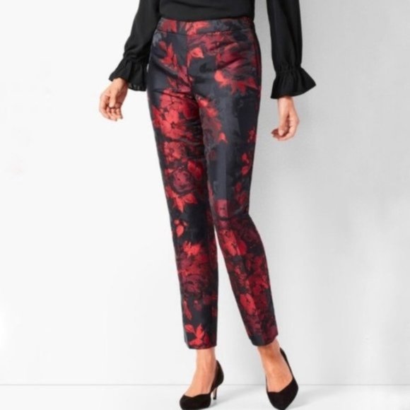 TALBOTS Hampshire Red Painterly Floral Ankle Pants size 12P NWT - Picture 1 of 11